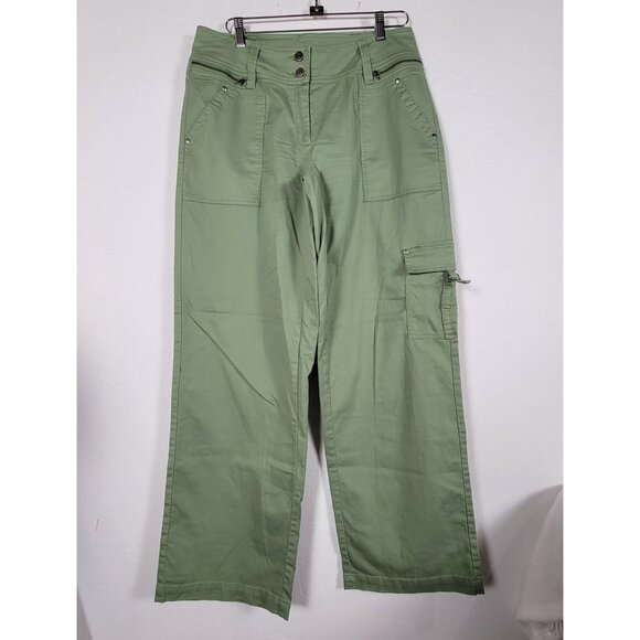Cabi Womens Mid-Rise Cargo Pants Size 10 Green Wide Leg Stretch Casual #274 - Picture 1 of 8